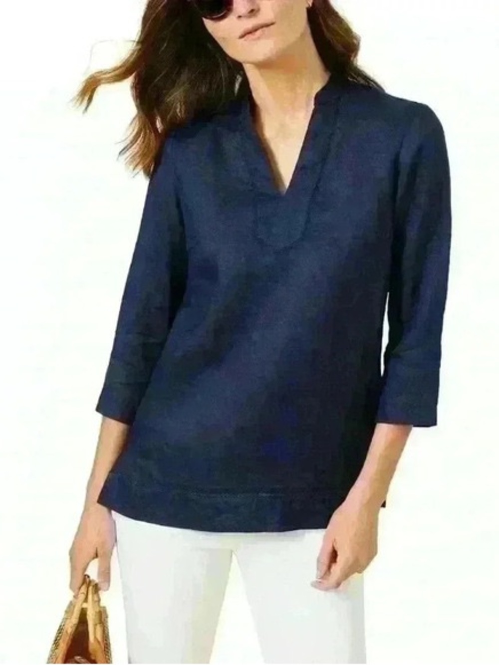 J.Mclaughlin Navy Blue Faith Linen Tunic Blouse XS